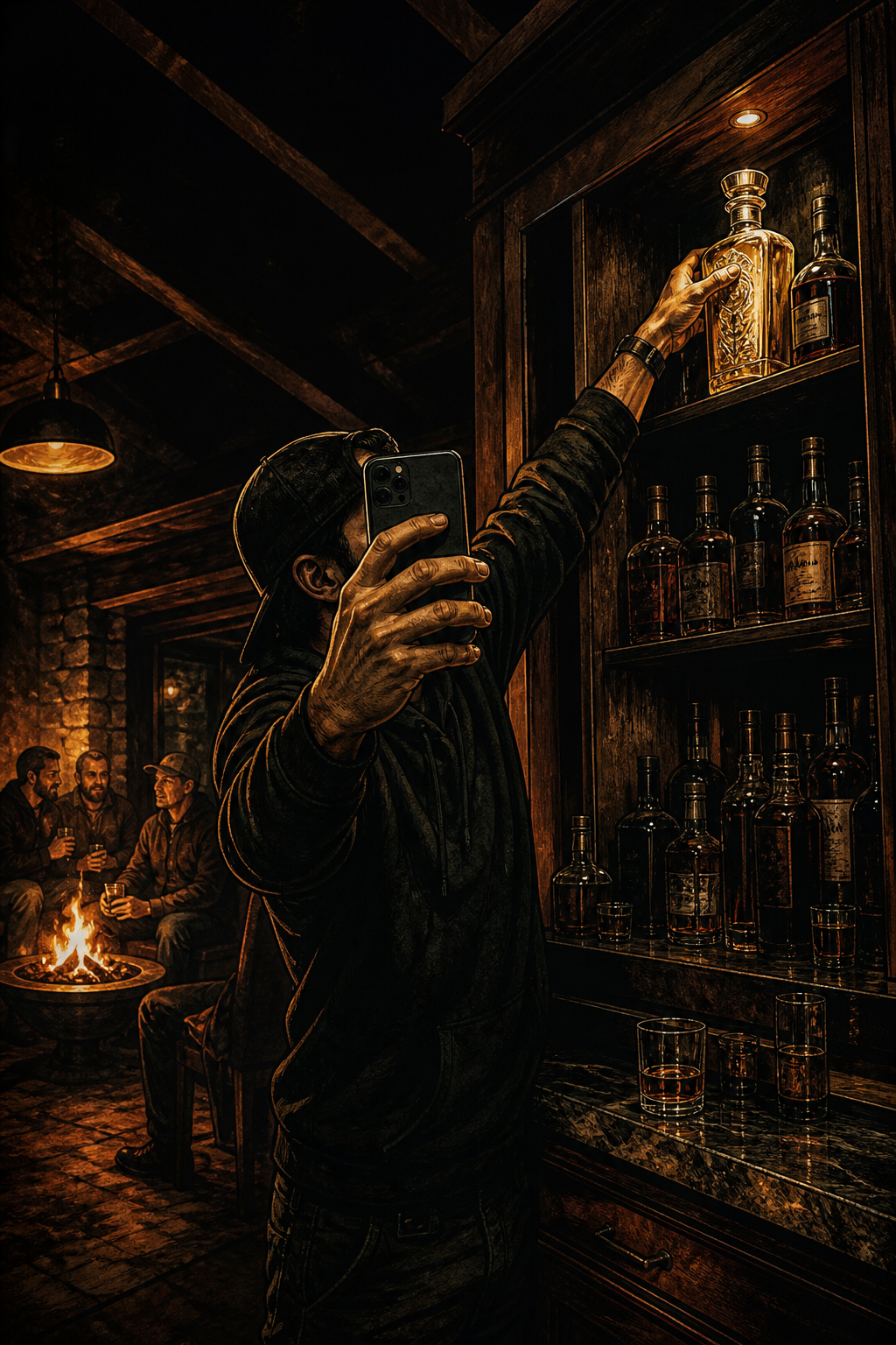Illustration of The Clout Chaser reaching for the flashiest bottle while ignoring the fire.